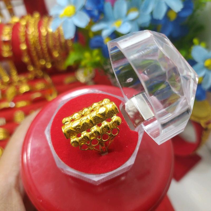 Cincin Motif Anggur Bambu Tengah Lapis Kristal 24 Karat - Emas, Perhiasan - Rings 5