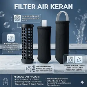 Saringan filter air Kain Hitam & Kapas Alami Kualitas Premium Penjernih Saringan Air Keran Material Catton Beby Tery 320 Tebal Halus Retet 65 Micron - Water