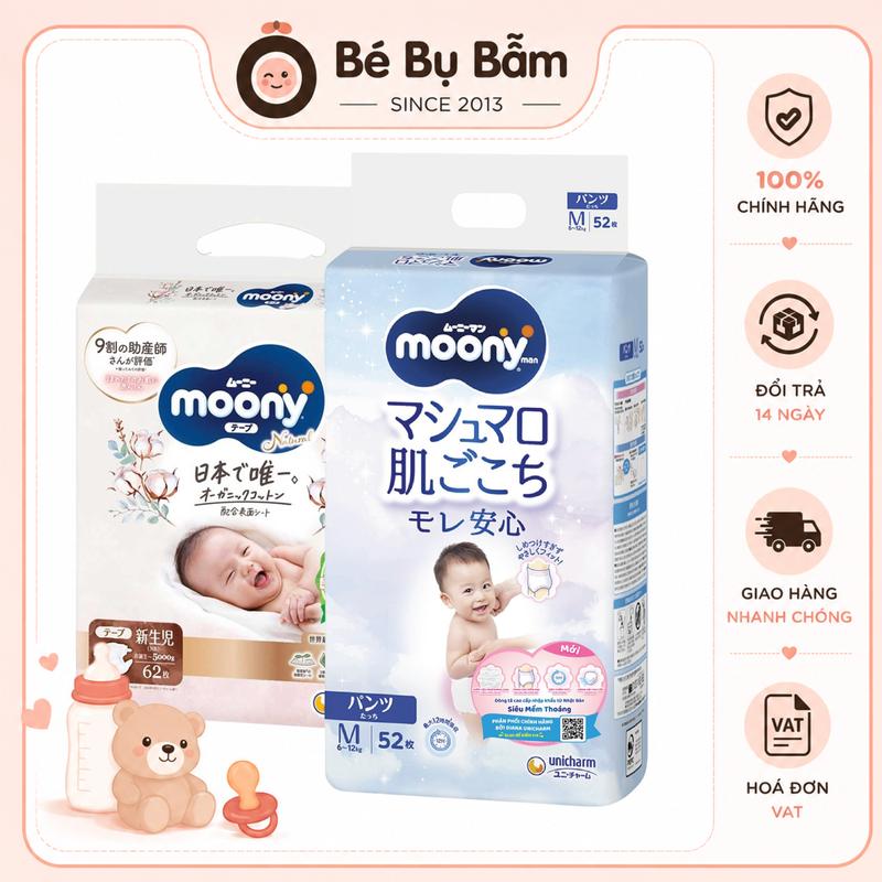Tã Bỉm Moony Nhật Natural Trắng Dịu Nhẹ, Moony Xanh Blue, có tem phụ nhập khẩu…