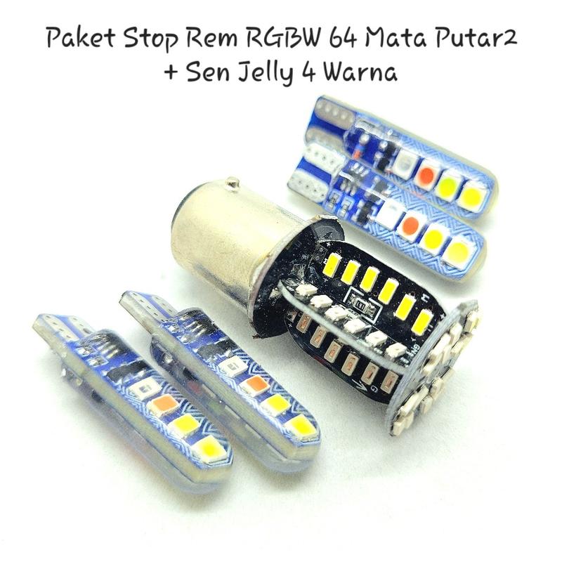 Product Introduction of Paket Lampu Stop Rem RGBW 64 Mata Led  2 Mode Putar dan Kedip + Sen Jelly Kedip 4 Warna Led Depan Belakang Universal Wajib DC 12 Volt Car Kendaraan 1