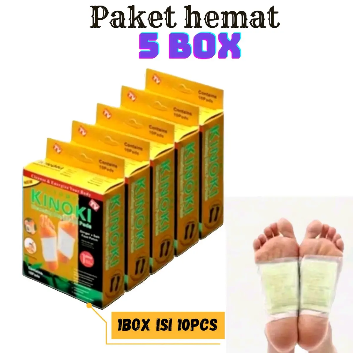 Paket Hemat koyo kaki kinoki 5 Box (50pc) koyo kaki Kinoki Gold Detox Foot Patch  Herbal Alami Kaki (CM)