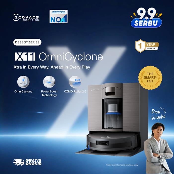 Gambar [Trusted Worldwide] Ecovacs DEEBOT X11 OmniCyclone Robot Vacuum Cleaner Sapu Vacum Pel Vakum Mop | PowerBoost Charging | OmniCyclone Station | 19,500Pa Blast Suction dari Ecovacs Indonesia Kota Tangerang Tokopedia