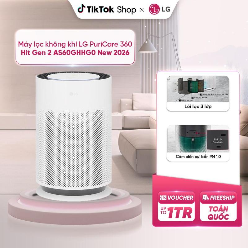 Máy lọc không khí LG PuriCare 360 Hit Gen 2 AS60GHHG0 New 2026 - 41W, 60m² - Lọc bụi mịn PM1.0