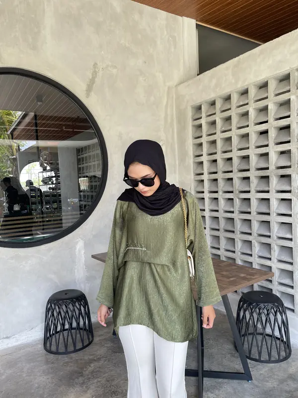 ALISA KAFTAN BLOUSE RAYA SILK Simple Muslim Payet Atasan Lebaran 4