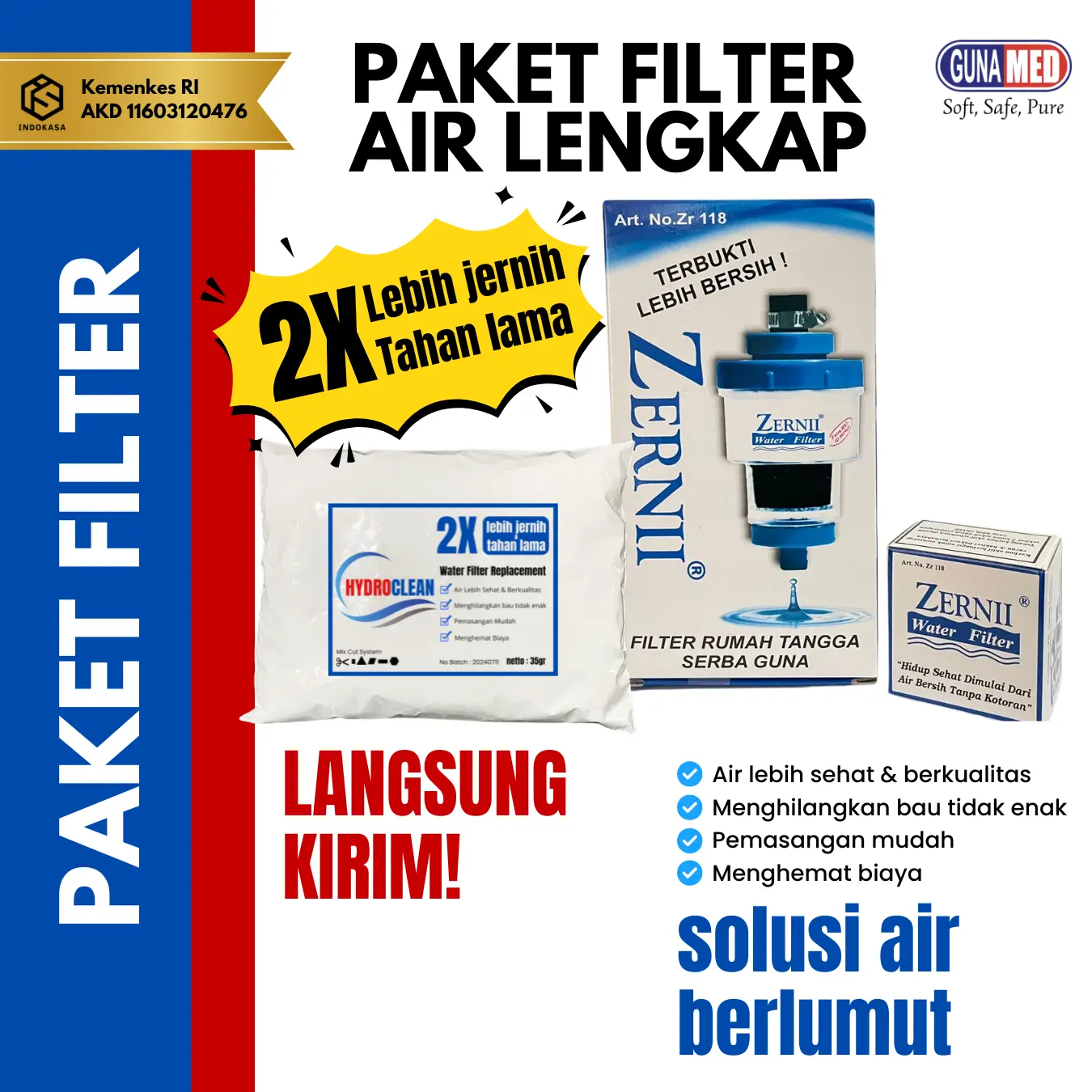 PAKET FILTER AIR LENGKAP / FILTER KARBON KASA HYDROCLEAN / PENYARING AIR TERBAIK