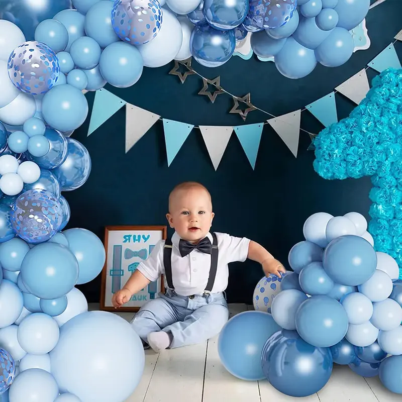143Pcs Blue Balloons Arch Garland Kit, Different Size Metallic Blue Macaron Confetti Balloons 3