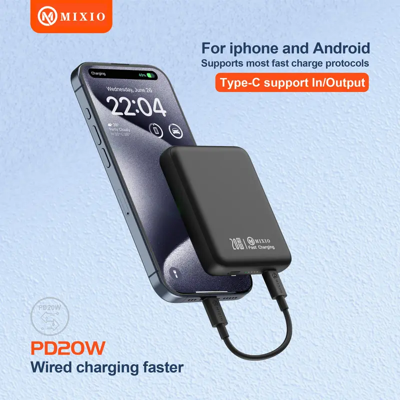 MIXIO MP-13 Mini Power Bank Magnetic Magsafe 20W Fast Charging Type C PD 5000 mAh Super Mini 7