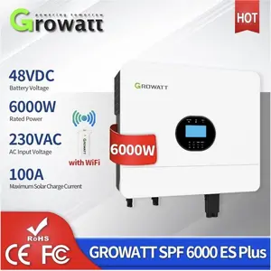 Hybrid Inverter 48V 6000watt Growatt SPF 6000W Plus Wifi untuk PLTS Solar Panel Backup Server