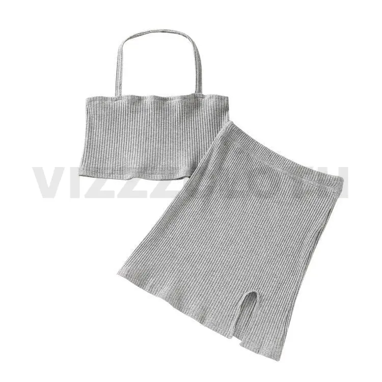 SETELAN ANAK PEREMPUAN RIB KNIT HALTER TOP & SPLIT HEM SKIRT USIA 1-5tahun BAJU ANAK PEREMPUAN 5