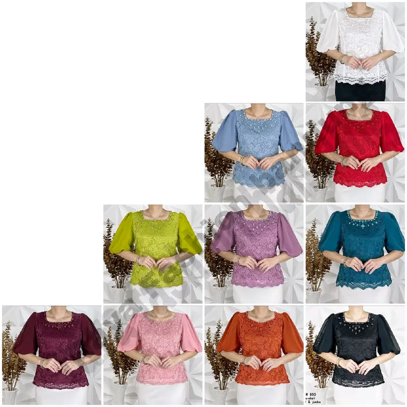 Atasan brokat blue ice sage hitam denim putih merah salem lapis furing mix payet resleting belakang 0