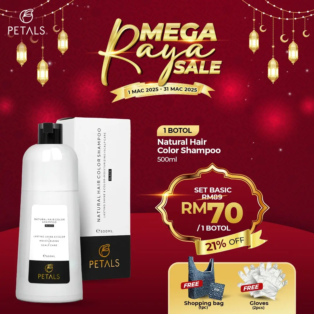SHAMPOO UBAN PETALS BOTTLE : Hair Colour - Halal - Telus Air - Sah Wuduk - Black Brown Dye