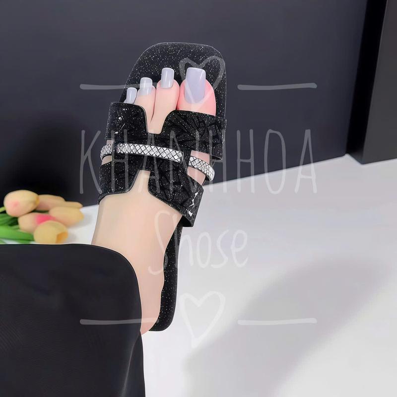  Dép nữ quai ngang đính đá đế bệt sang trọng  dép kiểu nữ đẹp DéP Shoes giay dep 