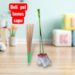 Beli Pel Lantai Sumbu Gagang Kayu Bonus Sapu Tebah untuk Pembersihan Rumah