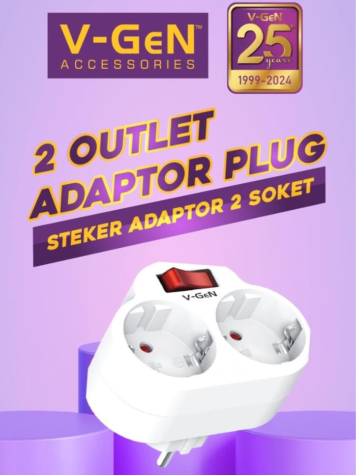 Gambar Steker Adaptor Plug V-GeN VST-04 Socket With On Off Button 2 Lubang 360W SNI dari Intact Official Store Kota Administrasi Jakarta Pusat Tokopedia