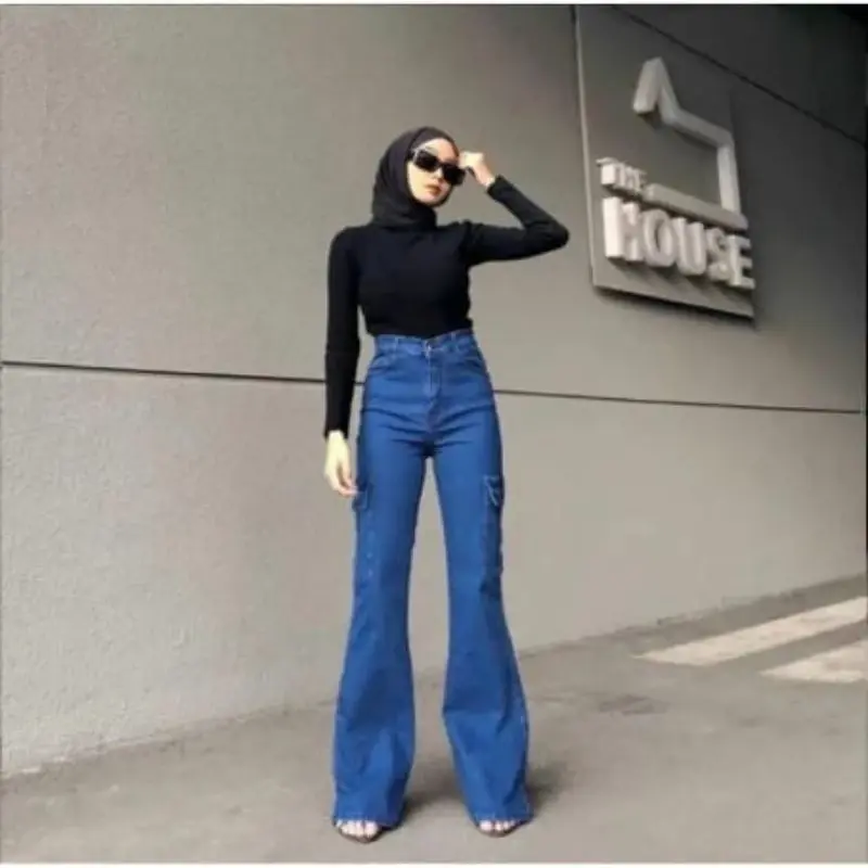 Hw Cutbray Cargo Jeans Wanita - Celana Jeans Wanita - Kargo Cutbray Jeans Highwaist Wanita Stretch Melar 4