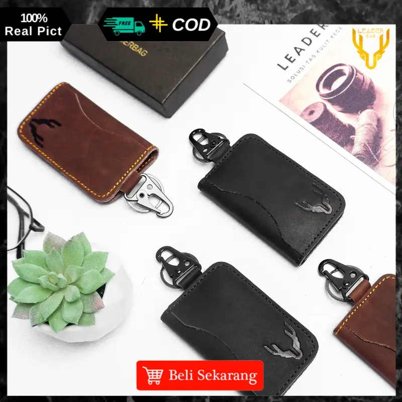Dompet STNK Mobil Kulit Sapi Asli Leaderbag Terbaru Warna Hitam Waterproof Atau Gantungan Kunci Kendaraan Motor Premium Multifungsi PABLO 7