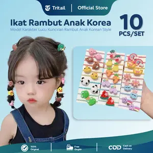 Tritail - 10pcs / Set Ikat Rambut Korea Anak Icon Karakter Lucu Kunciran Rambut Anak Korean Style