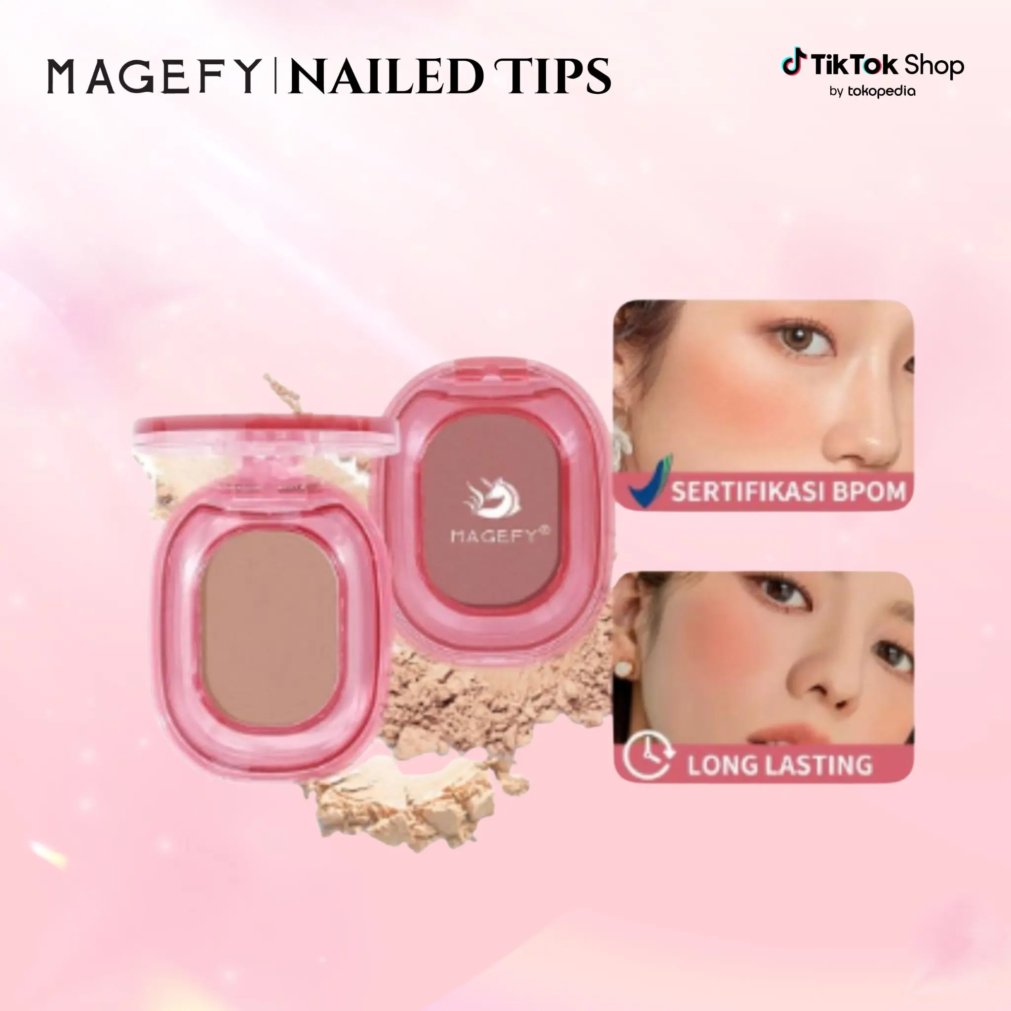 【CUCI GUDANG】MAGEFY Blush On Soft Powder – Blush Matte & Shimmer, Pigmented Alami, Tekstur Halus, Tahan Lama, Cocok untuk Semua Jenis Kulit & Makeup Harian 8024