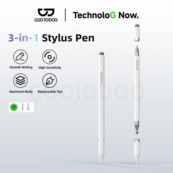 Gambar GOOJODOQ CD001 3-in-1 Stylus Pen with Disc Tip Fiber Tip and Ballpoint Pen - No Charging Required, Premium Aluminum Casing dari Goojodoq Professionals Kab. Tangerang Tokopedia