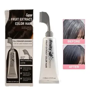 【TERSEDIA&COD】Krim Pewarna Rambut Buah 80Ml Dengan Sisir Pewarna Rambut Anti Simpul Tanpa Pemutih Mudah Untuk Mewarnai Krim Pewarna Rambut Hitam Coklat Kastanye Krim Pewarna Rambut Hitam Permanen Abu-abu Hingga Gelap Untuk Wanita Pria 1