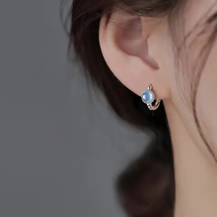 【Aylee】Anting Aquamarine Berkilau Perak Sterling untuk Anting Lubang Telinga Anti-Alergi Siswa Wanita Earrings Y196 4