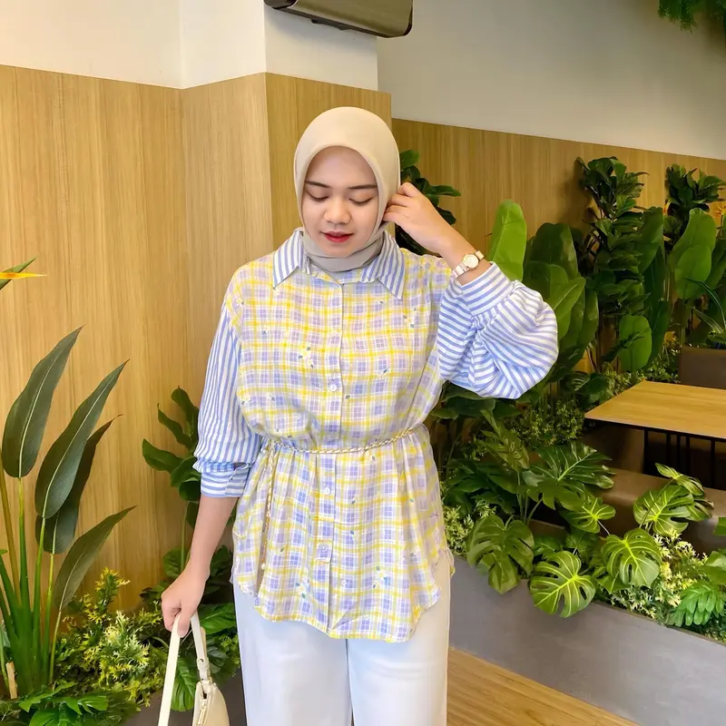 Kemeja Wanita Jumbo Rayon Kombinasi Busui Motif Janeva By Kamalin 3