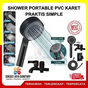 5 In 1 Kepala Shower Set Mandi Hitam Premium Shower Head Set 5 Mode Praktis  Dengan Kran Double Air Minimalis Aluminium Keran Selang