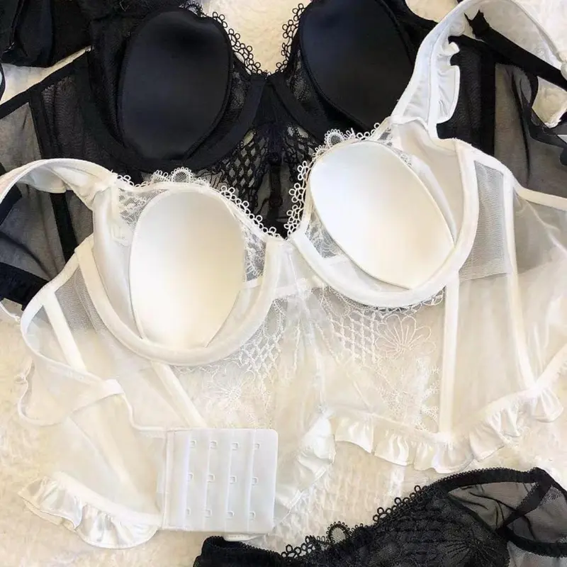 Bustier Top Sexy Lingerie Lace Milky Bustier Set Sexy Corset Bra Wanita 5