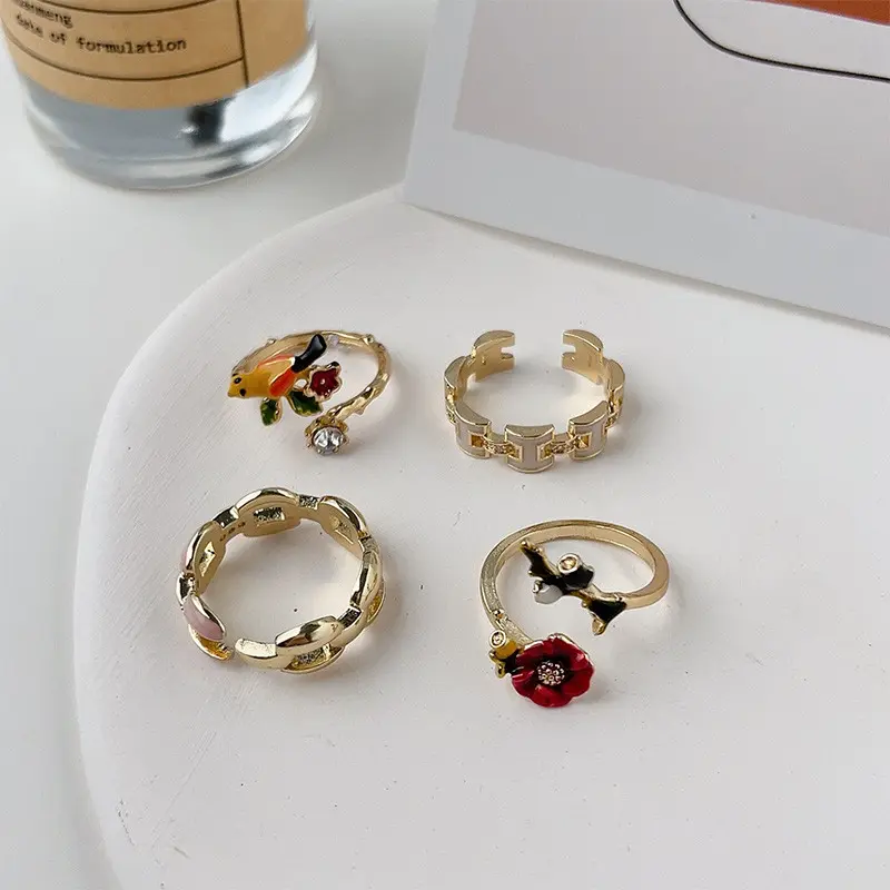 [Yybooklu]COD Personalized Chain Flower Bird Ring Good combination Temperament Versatile Ring Accessories 5