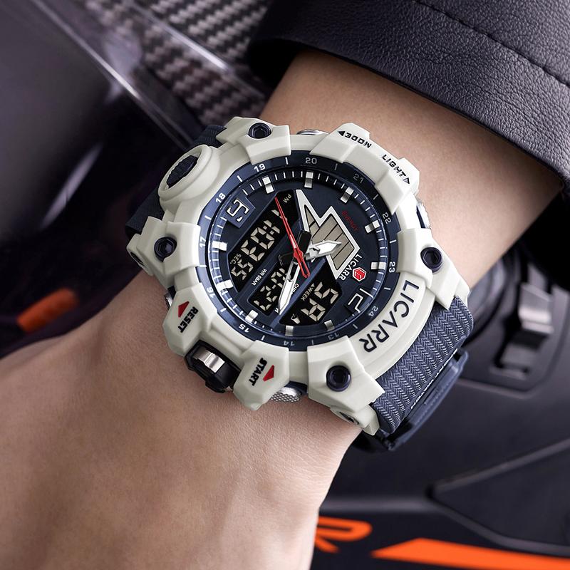 LICARR Jam Tangan Pria Olahraga Analog-Digital Fashion Tahan Air Santai Kuarsa Jam Tangan Cowok Original Merek Stopwatch 9528 2
