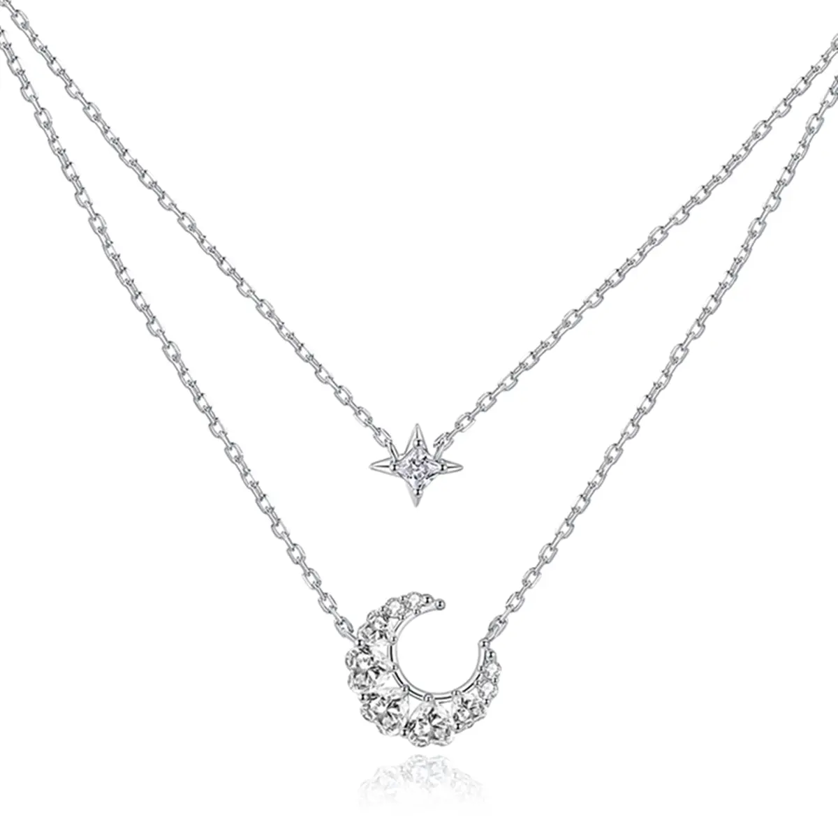 [COD]New Arrival Kalung  Titanium Wanita Fashion Korea style,bilayer dan bulan lapisan ganda Love