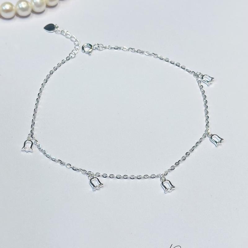    Hoàng Phát   Phụ Kiện Lắc Chân Bạc Ý 925 Chữ Cong Tròn Mảnh Tòn Ten 5 Charm Cái Chuông Trơn  LC76  KHÔNG XI KIM 