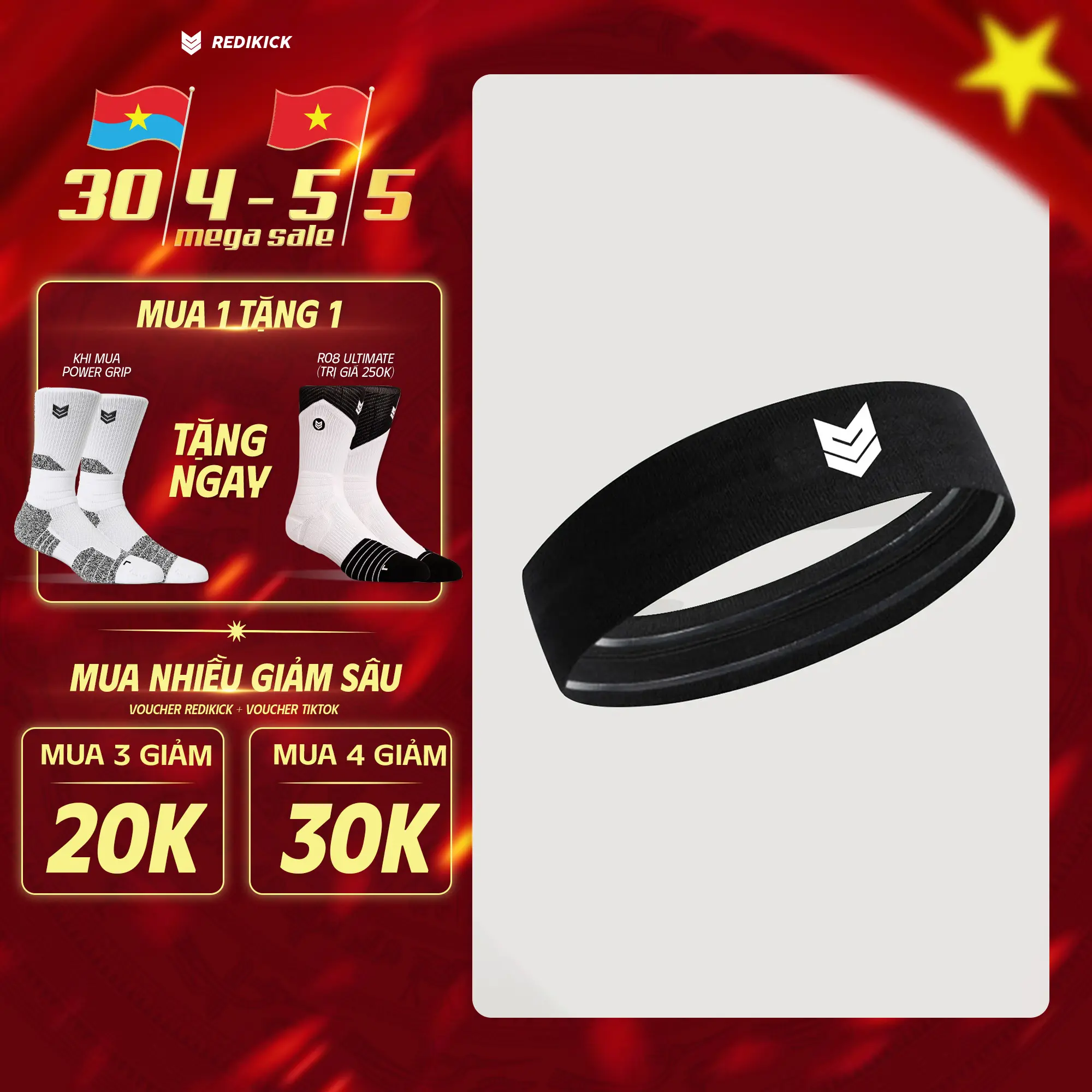 Băng đô thể thao Redikick chống trượt, chặn mồ hôi, co giãn headband Chơi Bóng Rổ, Pickle ball, Tennis, Bóng Đá, Chạy Bộ, Tập Gym, Sport - 40mm