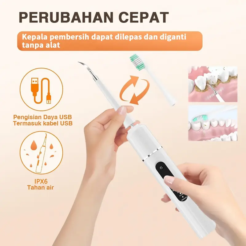 Electric Toothbrush Alat pembersih karang gigi sendiri Cerdas Ultrasonic Scaling Menghilangkan plak karang gigi Pembersih gigi elektrik 2 IN 1 Tool Dental Scaler Ultrasonic Toothbrush Portable / Tartar Remover Tool / Tooth Cleane /Alat Pembersih Plak Gigi 3
