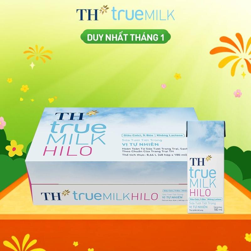 Affiliate Thùng 48 hộp sữa tươi tiệt trùng TH true MILK HILO vị tự nhiên 180ml 180ml x 48 hộp