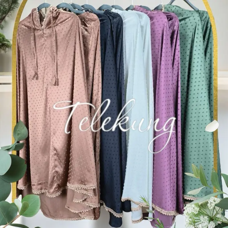 Telekung soft satin with travel pouch in 5 colours