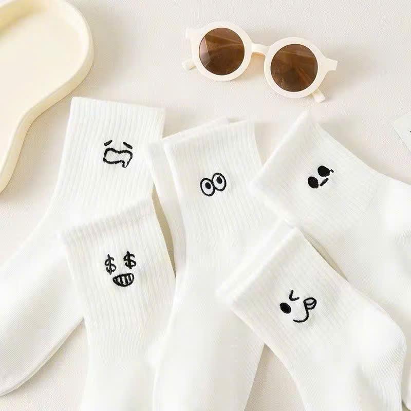 Set 5 Đôi 10 Đôi Tất Trắng In Hình Icon Cảm Xúc Cotton Nam Nữ Phong Cách Thời…