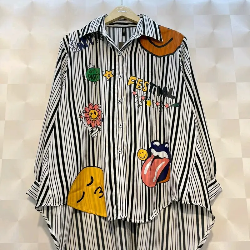 kemeja stripe flower button 0