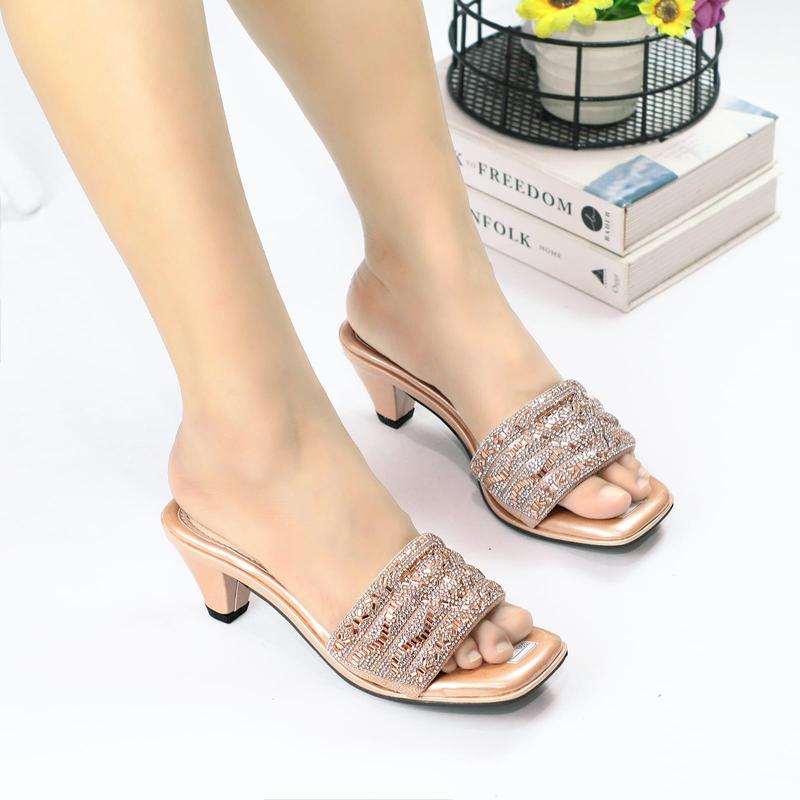 GV 52 - Sandal heels wanita elegan hak lancip 5 cm model kokop variasi permata - MERLIN 3