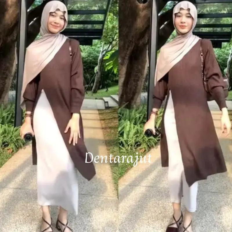 Zana Tunik Atasan Dress Rajut Panjang Belah Depan 0