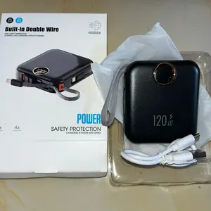 Mini Powerbank Super Fast Charging 120W Power Bank 20000mah Built in Cable Type C lightning for Iphone & Android