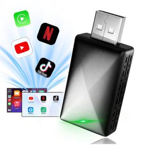 2026年モデル iPhone/Android対応ワイヤレスCarPlayアダプター、プラグ＆プレイ、迅速接続、遅延なし、ハンズフリー通話対応のワイヤレスアダプター兼電子充電器 2-in-1 CarPlayドングル（TikTok、YouTube、Netflixアプリは含まれません。）