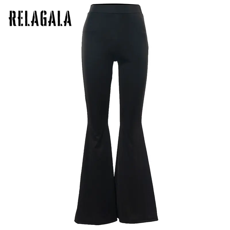 Relagala Women's Solid Color High Waist Flared Pants