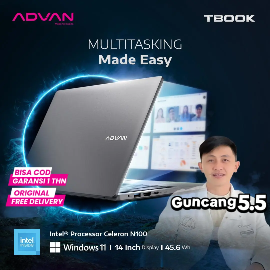 [Exclusive Rivel Sumigar] (FREE TAS) ADVAN TBOOK Intel N100 4GB/128GB 14" HD Laptop Notebook Free Windows 11 Upgradeable