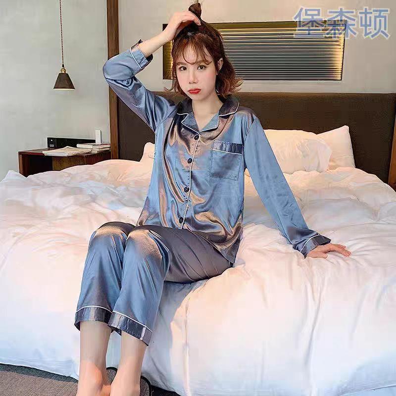 Product Introduction of Bộ Đồ Ngủ Satin Mượt Mà, Dành Cho Nữ, Bộ 2 Chiếc, Áo Sơ Mi Dài Tay, Có Cỡ M-5XL, Mềm Mại, Đồ Mặc Ở Nhà PJ, Đồ Ngủ 1
