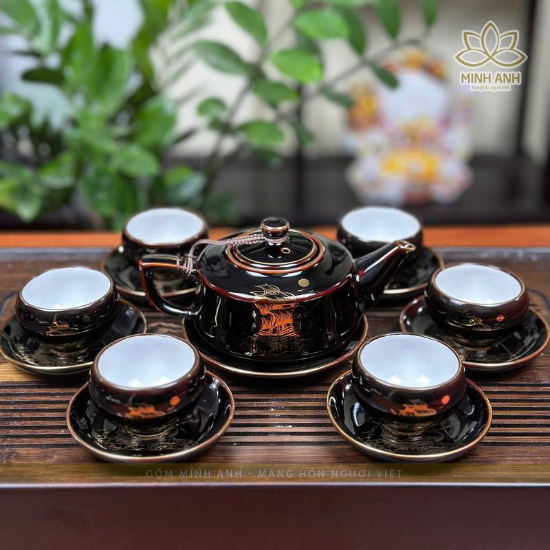  Bộ ấm chén vẽ Vàng men hỏa biến Bát Tràng 