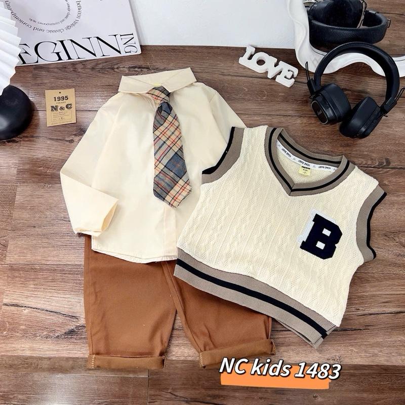 Sét gile dệt kim áo sơmi +áo gile ngoài+quần kaki cho bé trai sz 10-30kg dưới 1m30