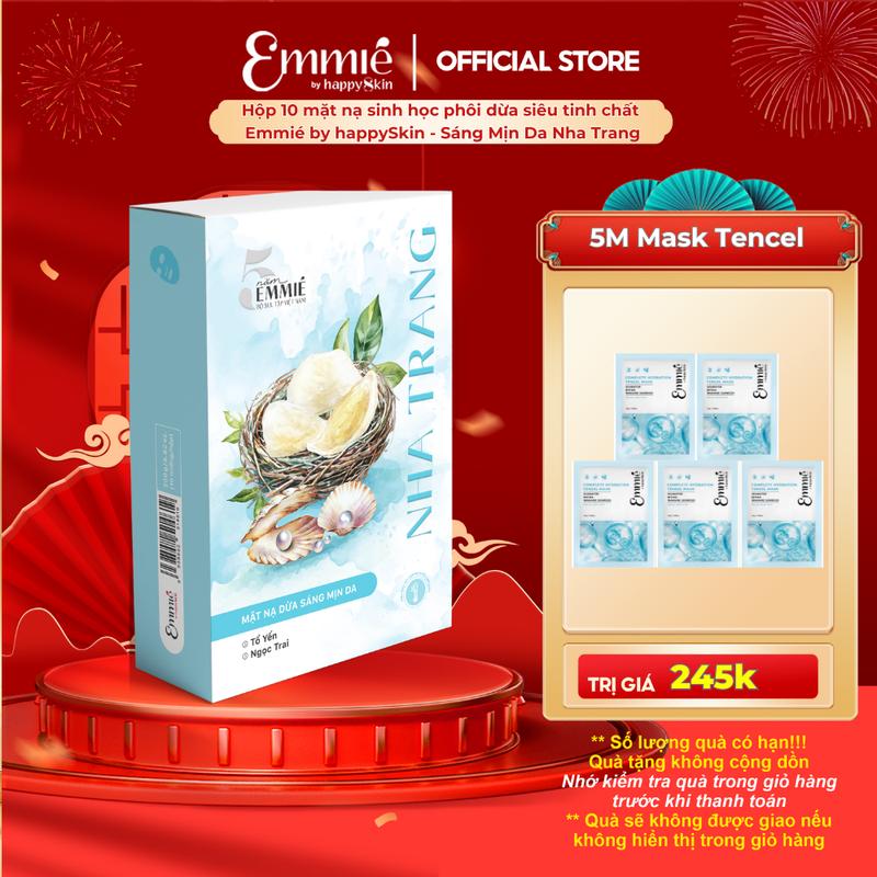 ĐỘC QUYỀN' Hộp 10 mặt nạ sinh học phôi dừa siêu tinh chất Dưỡng Sáng Mịn Da Nha Trang Emmié by happySkin - Bộ sưu tập Việt Nam 25g x 10