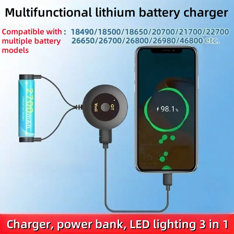 Magnetic Li-ion battery Charger for 18650 20700 21700 26650 26800 46800 3.6V/3.7V Batteries Rechargeable power bank Emergency