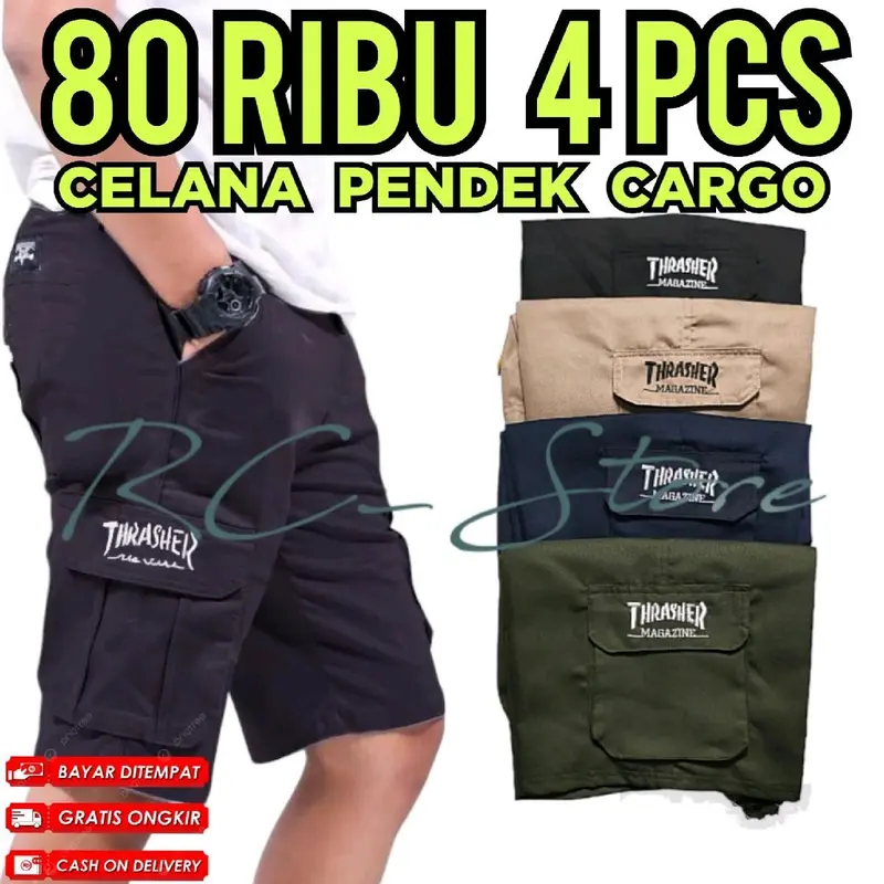 PROMO TERGILA!!! 80RIBU DAPAT 4 PCS CELANA PENDEK CARGO PRIA DEWASA  SIZE L XL XXL JUMBO KATUN TWILL PREMIUM DISTRO TERMURAH KARET NYAMAN SANTAI Shorts Surfing 0